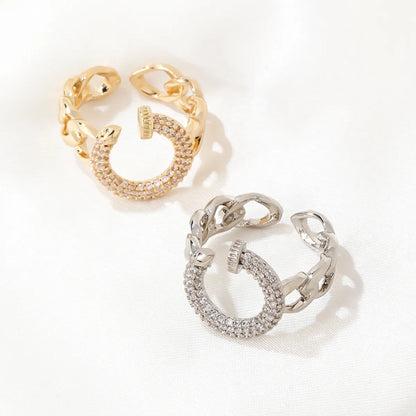 Casual Solid Color Copper Plating Inlay Zircon White Gold Plated Gold Plated Open Rings