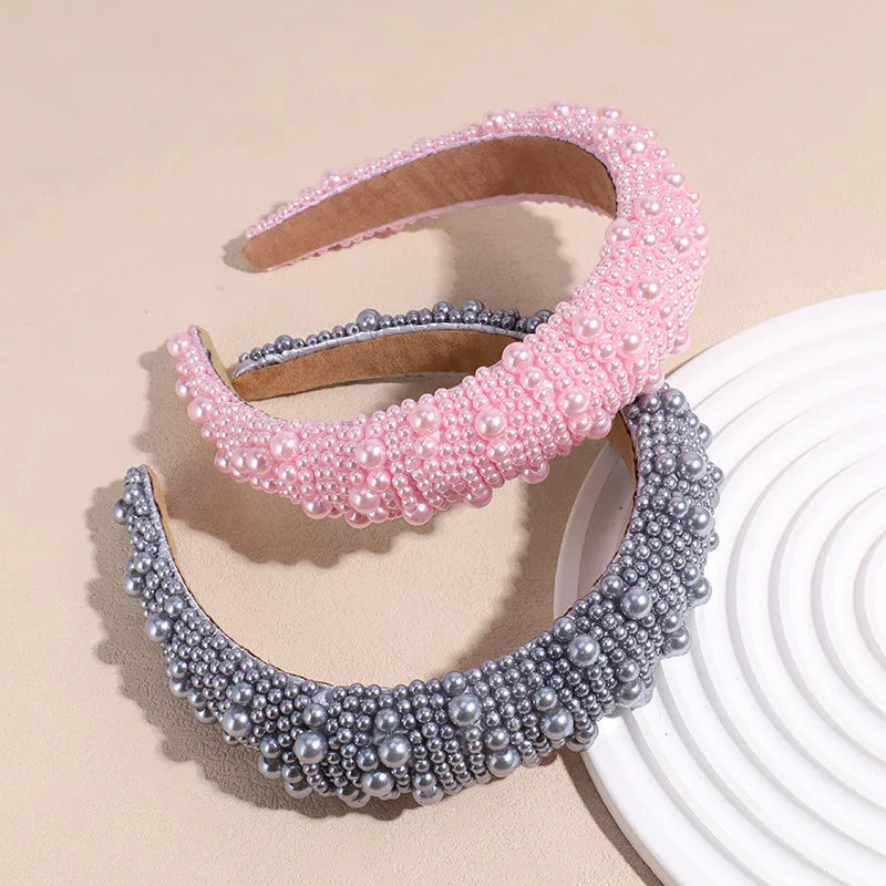 Casual Solid Color Imitation Pearl Beaded Hair Band