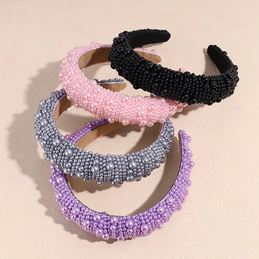 Casual Solid Color Imitation Pearl Beaded Hair Band