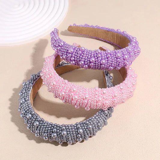 Casual Solid Color Imitation Pearl Beaded Hair Band