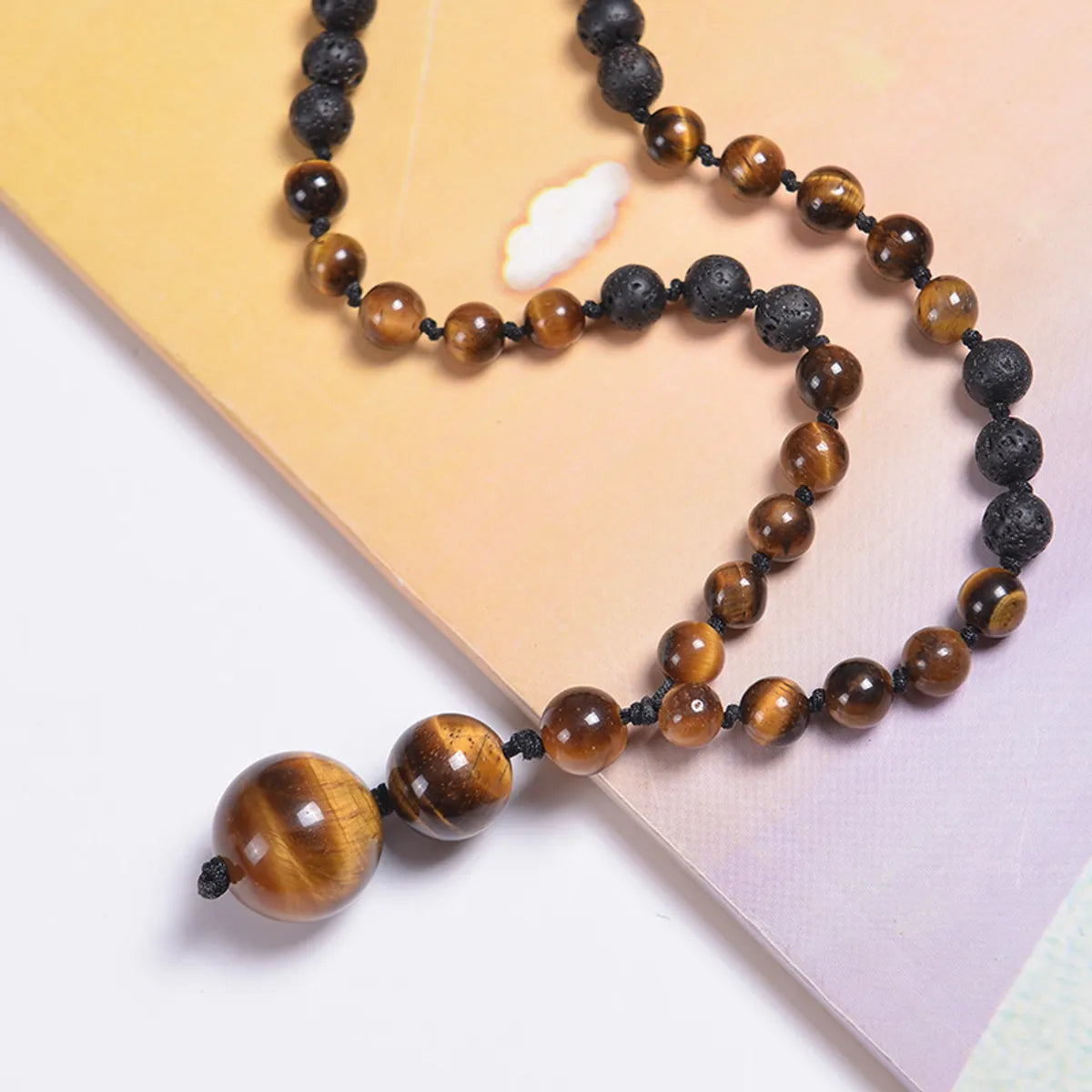 Casual Solid Color Malachite Tiger Eye Obsidian Beaded Long Necklace