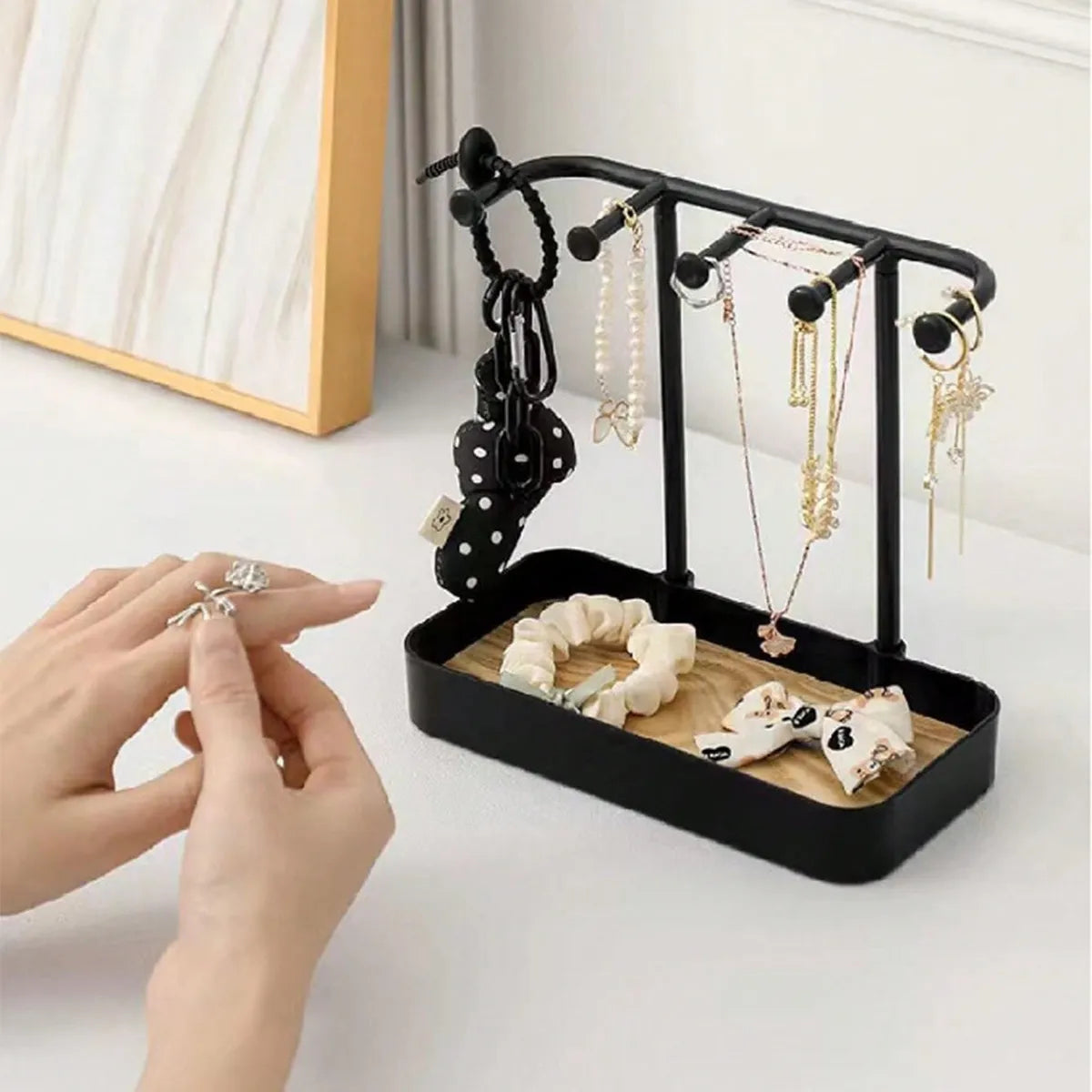 Casual Solid Color PP Wood Board Jewelry Rack