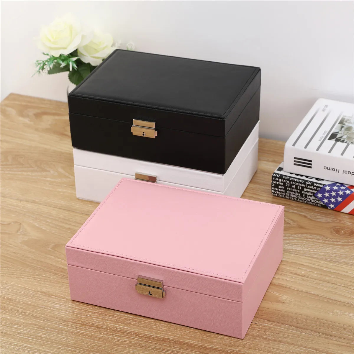 Casual Solid Color Pu Leather Jewelry Boxes