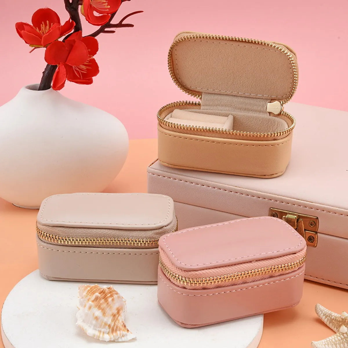 Casual Solid Color Pu Leather Jewelry Boxes