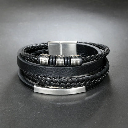 Casual Solid Color Pu Leather Titanium Steel Braid None None Men'S Bracelets