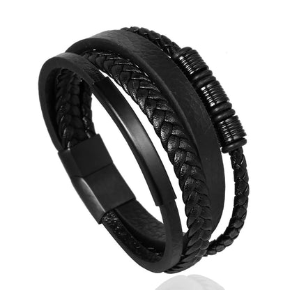 Casual Solid Color Pu Leather Titanium Steel Braid None None Men'S Bracelets