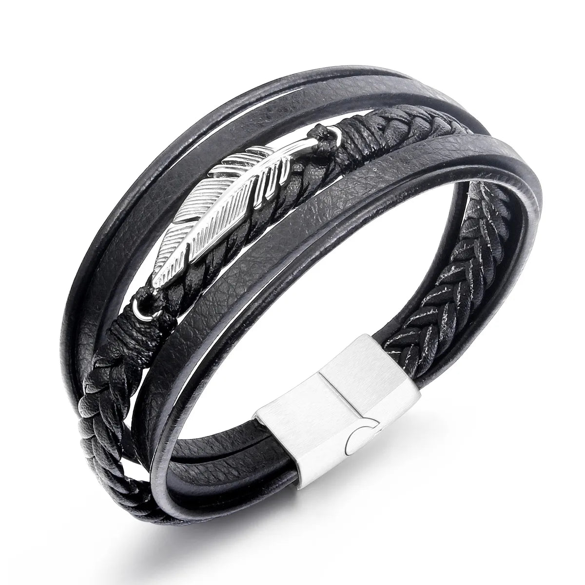 Casual Solid Color 304 Stainless Steel Pu Leather Plating Men'S Bangle