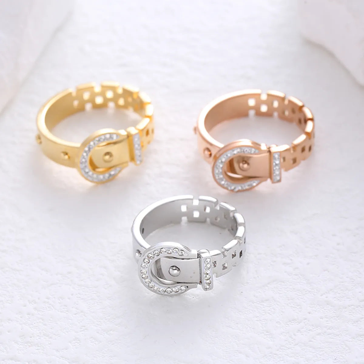 Casual Solid Color Stainless Steel Plating Inlay Zircon 24k Gold Plated Rings