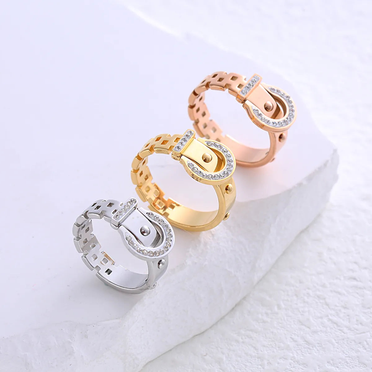 Casual Solid Color Stainless Steel Plating Inlay Zircon 24k Gold Plated Rings