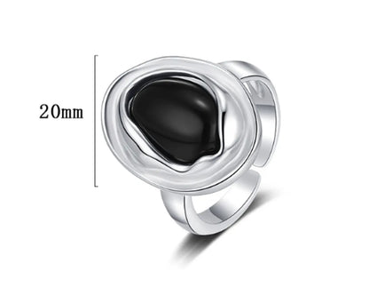 Casual Solid Color Sterling Silver Plating Inlay Agate White Gold Plated Open Rings