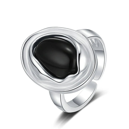 Casual Solid Color Sterling Silver Plating Inlay Agate White Gold Plated Open Rings