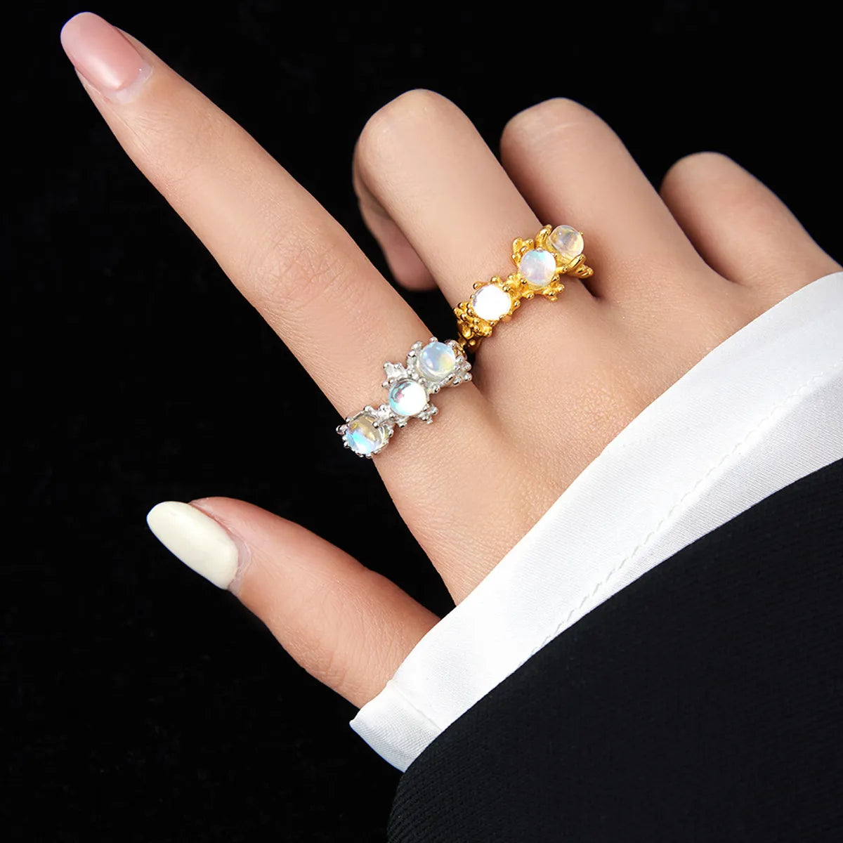 Casual Solid Color Sterling Silver Plating Inlay Artificial Gemstones 24k Gold Plated White Gold Plated Open Rings