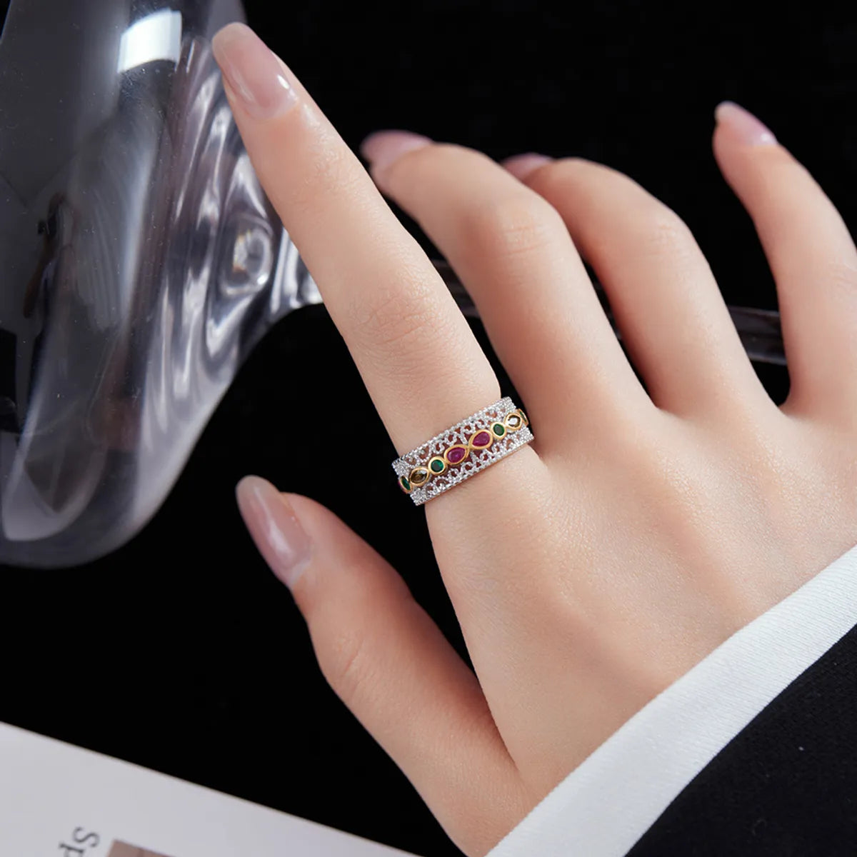 Casual Solid Color Sterling Silver Plating Inlay Zircon 24k Gold Plated White Gold Plated Open Rings