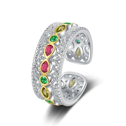 Casual Solid Color Sterling Silver Plating Inlay Zircon 24k Gold Plated White Gold Plated Open Rings