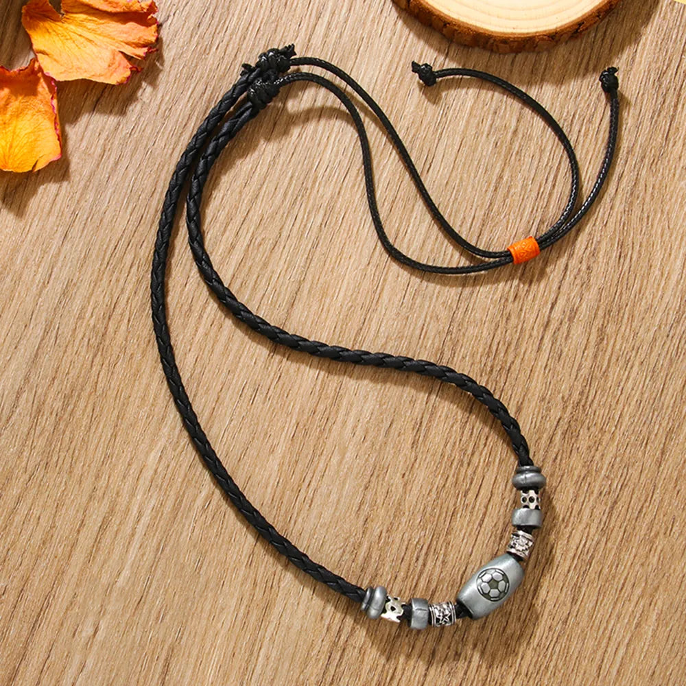 Casual Sports Football Pu Leather Alloy Men'S Long Necklace