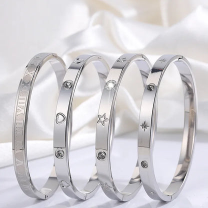 Casual Star Heart Shape Roman Numeral Titanium Steel Bangle In Bulk