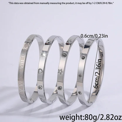 Casual Star Heart Shape Roman Numeral Titanium Steel Bangle In Bulk