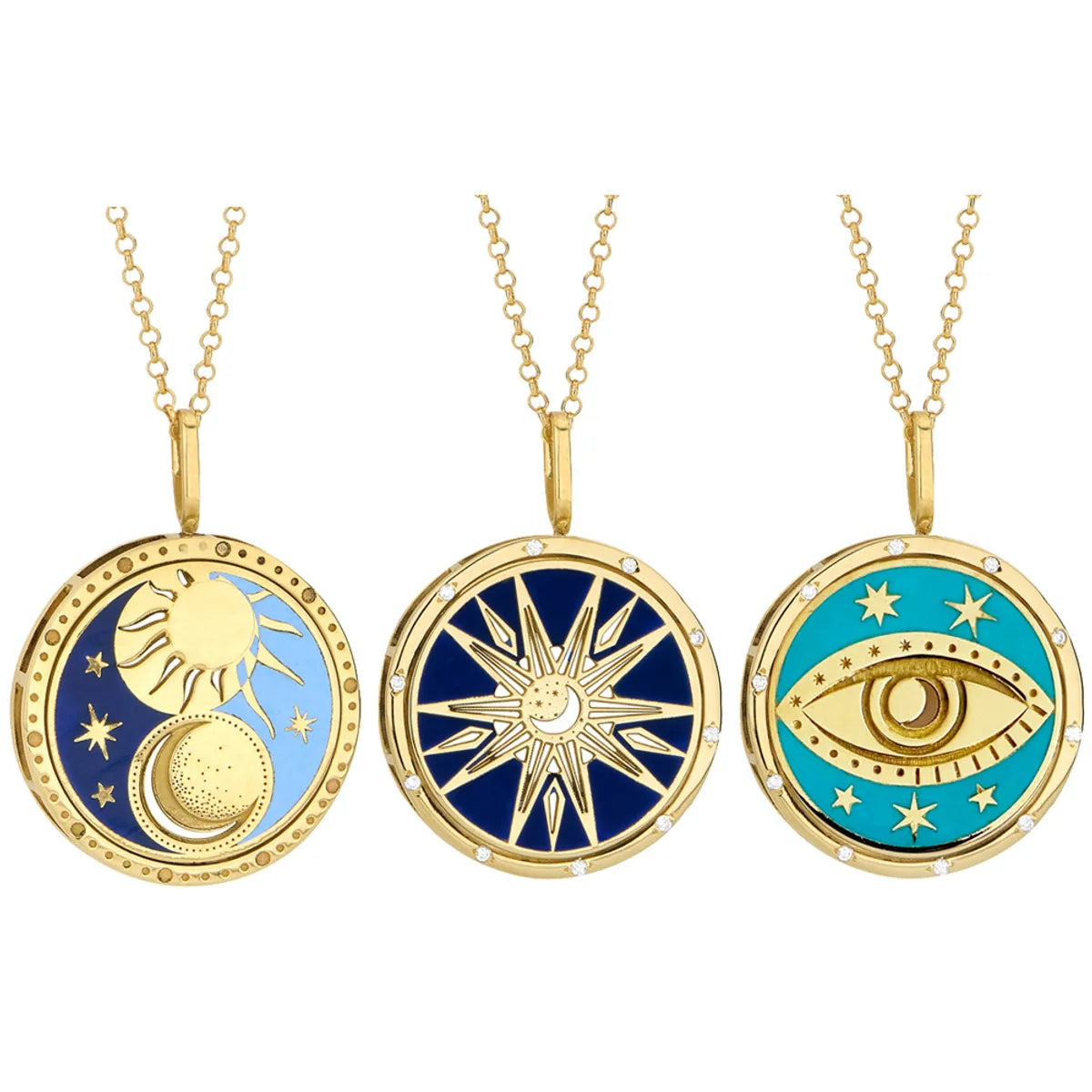 Casual Star Moon Eye Stainless Steel Plating Carving 18k Gold Plated Pendant Necklace