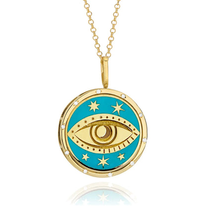 Casual Star Moon Eye Stainless Steel Plating Carving 18k Gold Plated Pendant Necklace