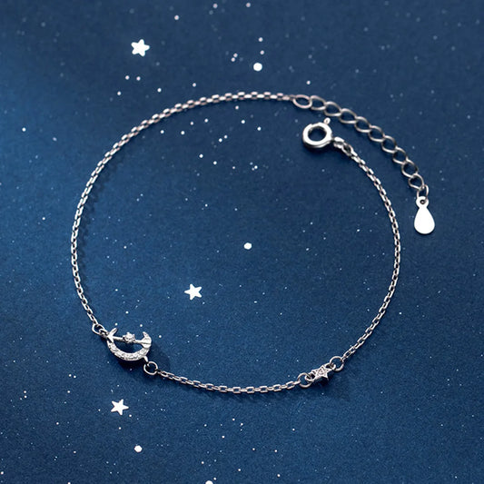 Casual Star Moon Solid Color Sterling Silver Plating Inlay Zircon Silver Plated Bracelets