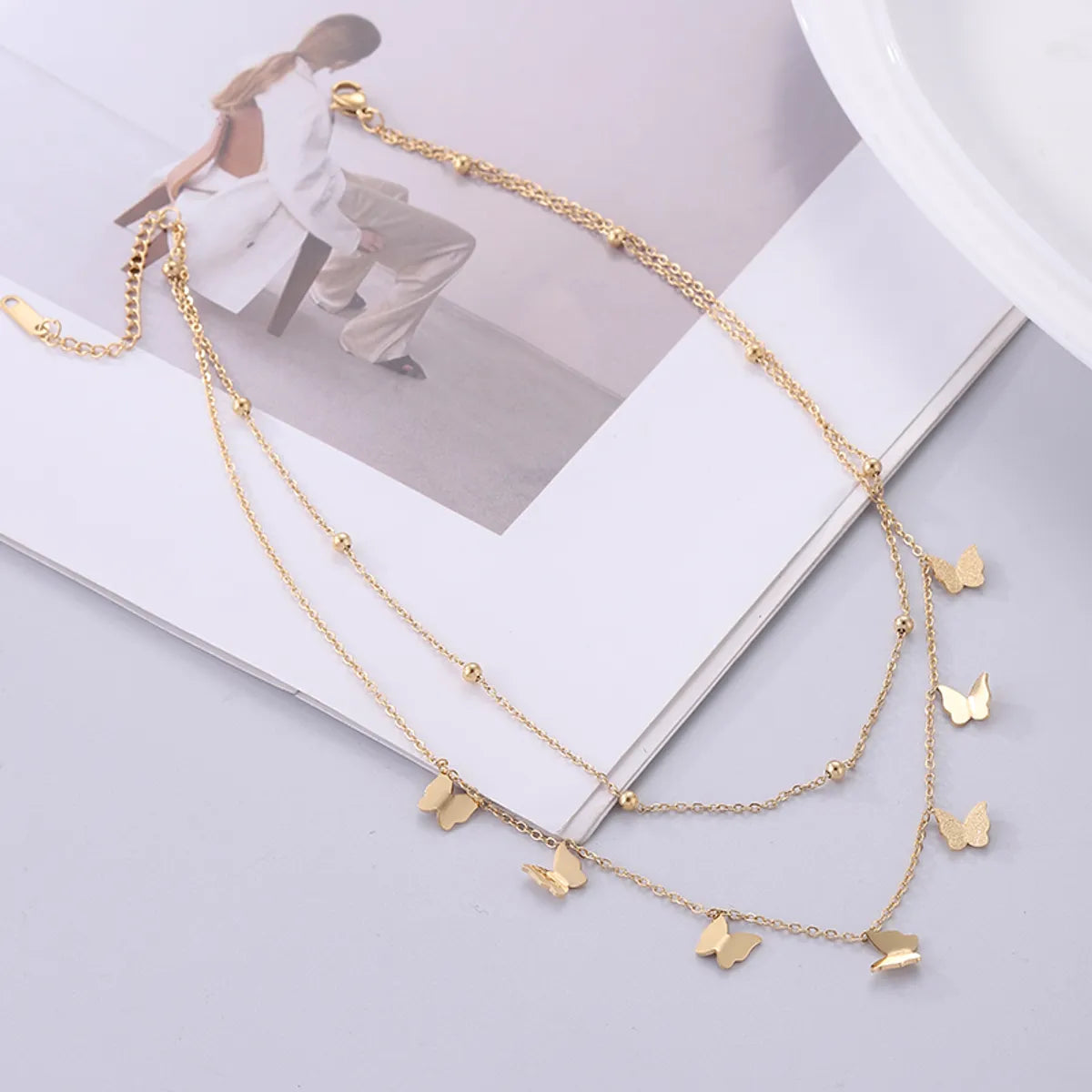 Casual Streetwear Butterfly Stainless Steel Plating 18k Gold Plated Layered Necklaces