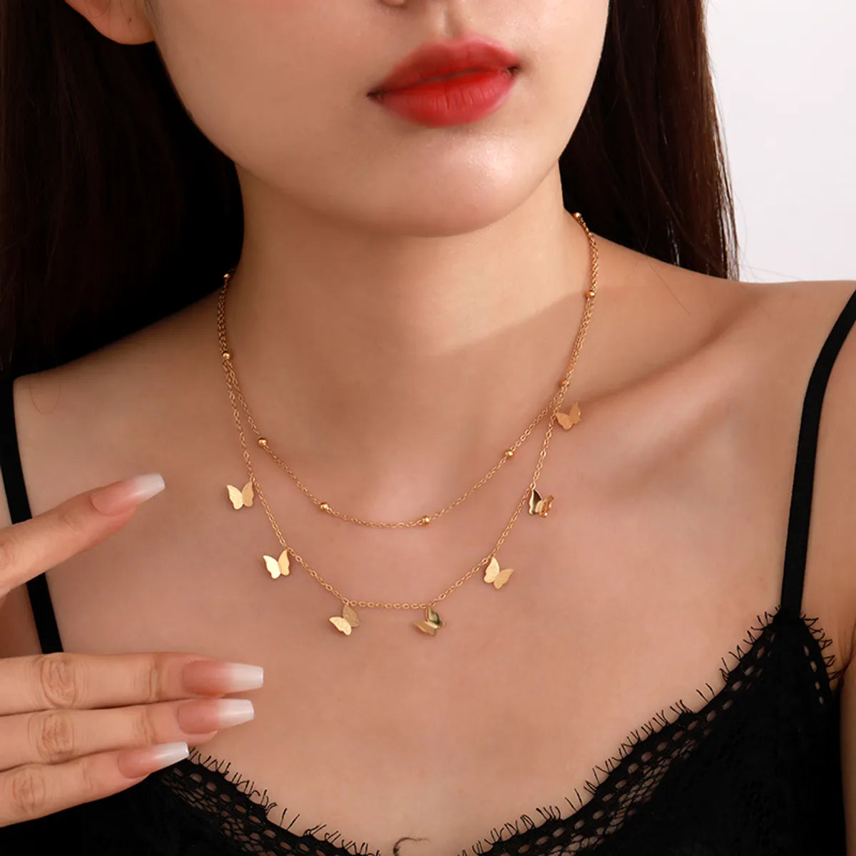 Casual Streetwear Butterfly Stainless Steel Plating 18k Gold Plated Layered Necklaces