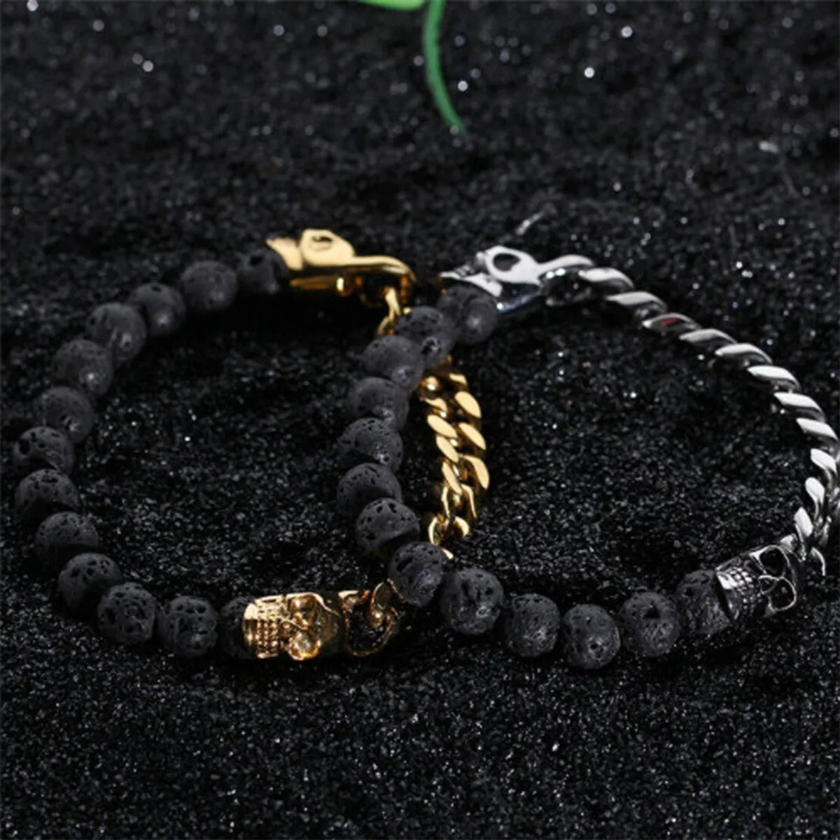 Casual Streetwear Color Block Alloy Volcanic Rock Iron Beaded Plating Couple Bracelets