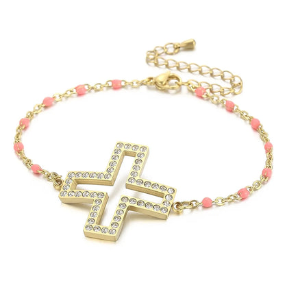 Casual Streetwear Cross Titanium Steel Inlay Zircon Bracelets