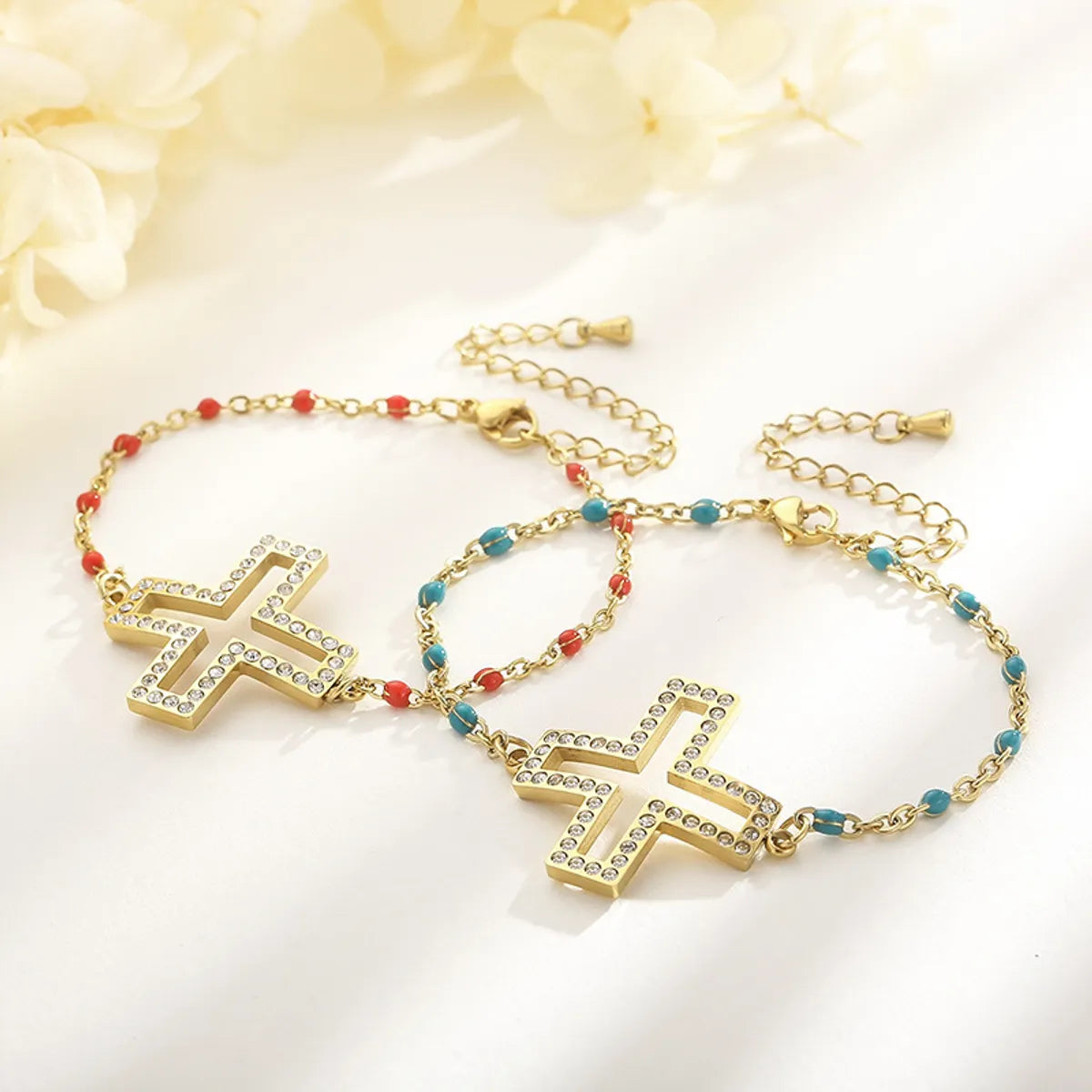 Casual Streetwear Cross Titanium Steel Inlay Zircon Bracelets