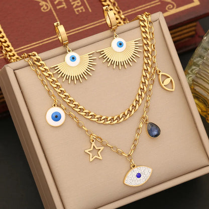 Stainless Steel 18K Gold Plated Casual Streetwear Enamel Inlay Devil'S Eye Zircon Bracelets Earrings Necklace