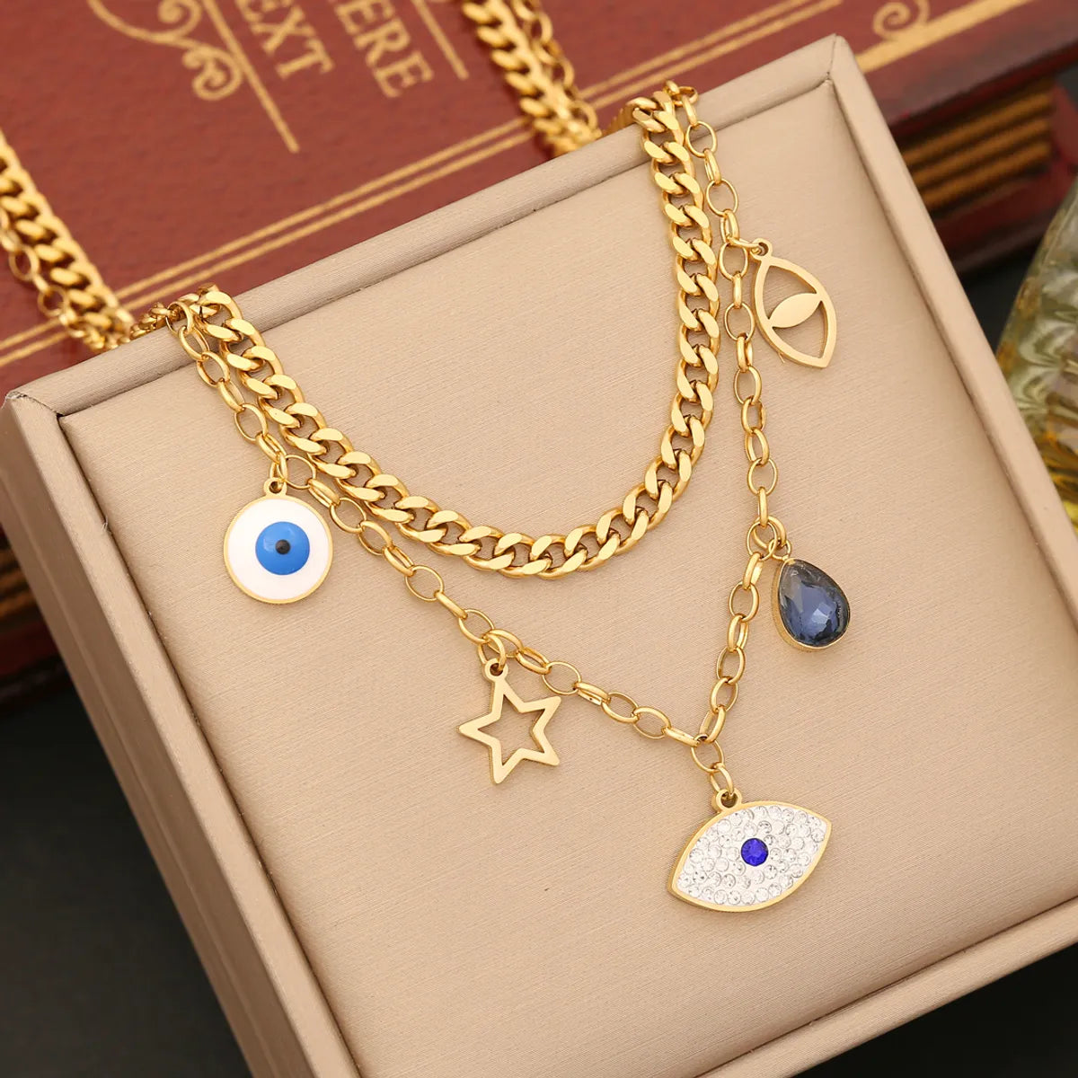 Stainless Steel 18K Gold Plated Casual Streetwear Enamel Inlay Devil'S Eye Zircon Bracelets Earrings Necklace