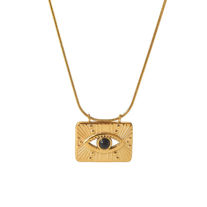 Casual Streetwear Eye Rectangle Stainless Steel Plating Inlay Zircon 18k Gold Plated Pendant Necklace