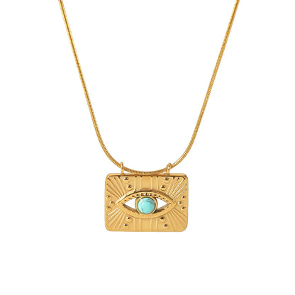 Casual Streetwear Eye Rectangle Stainless Steel Plating Inlay Zircon 18k Gold Plated Pendant Necklace