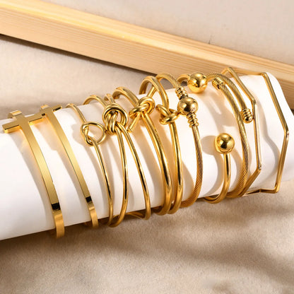 Casual Streetwear Geometric Stainless Steel Plating 18k Gold Plated Bangle