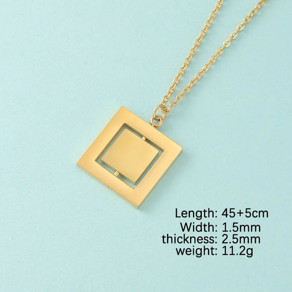 Wholesale Jewelry Casual Streetwear Geometric Customization Laser Engraving Stainless Steel 18K Gold Plated Pendant Necklace