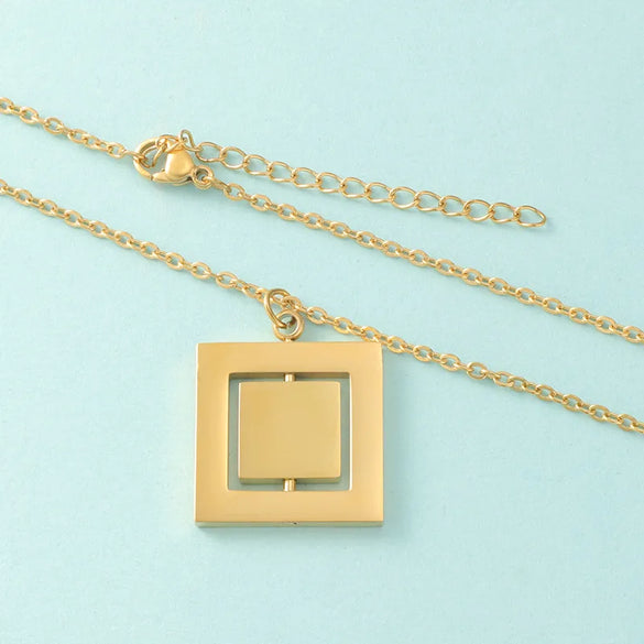 Wholesale Jewelry Casual Streetwear Geometric Customization Laser Engraving Stainless Steel 18K Gold Plated Pendant Necklace
