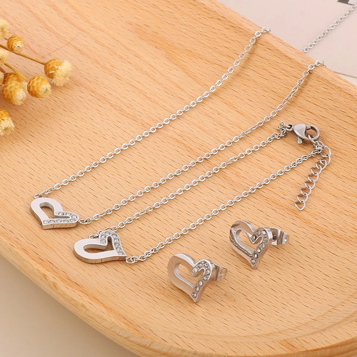 Casual Streetwear Heart Shape Titanium Steel Plating 18k Gold Plated Earrings Necklace