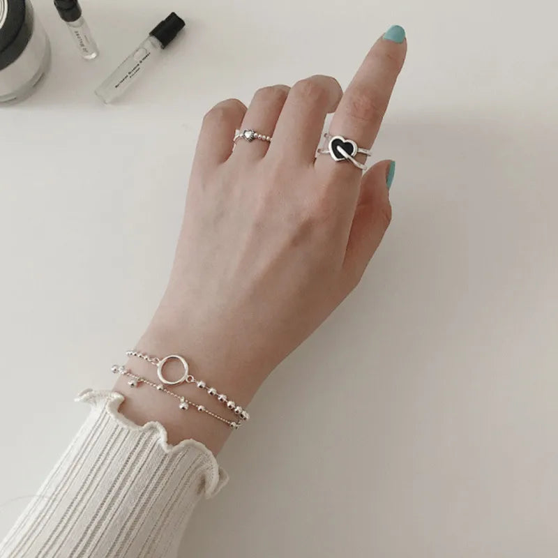 Casual Streetwear Korean Style Heart Shape Sterling Silver Epoxy Open Rings