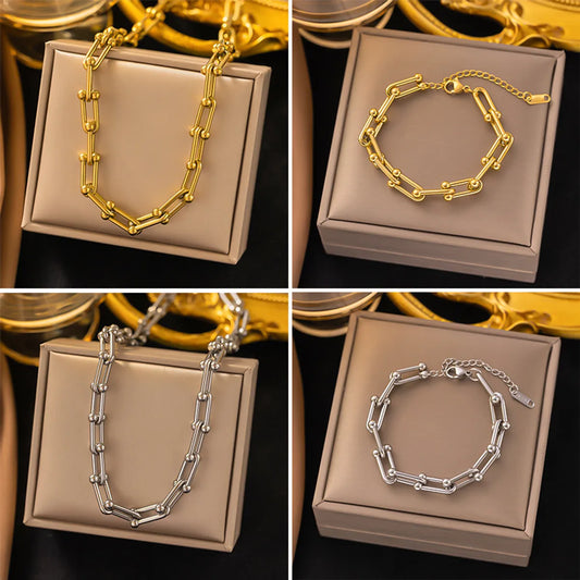 Wholesale Casual Streetwear U Shape Titanium Steel Plating Bracelets Necklace