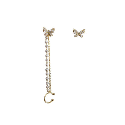 Casual Sweet Butterfly Alloy Asymmetrical Chain Inlay Zircon Women'S Ear Clips Ear Studs