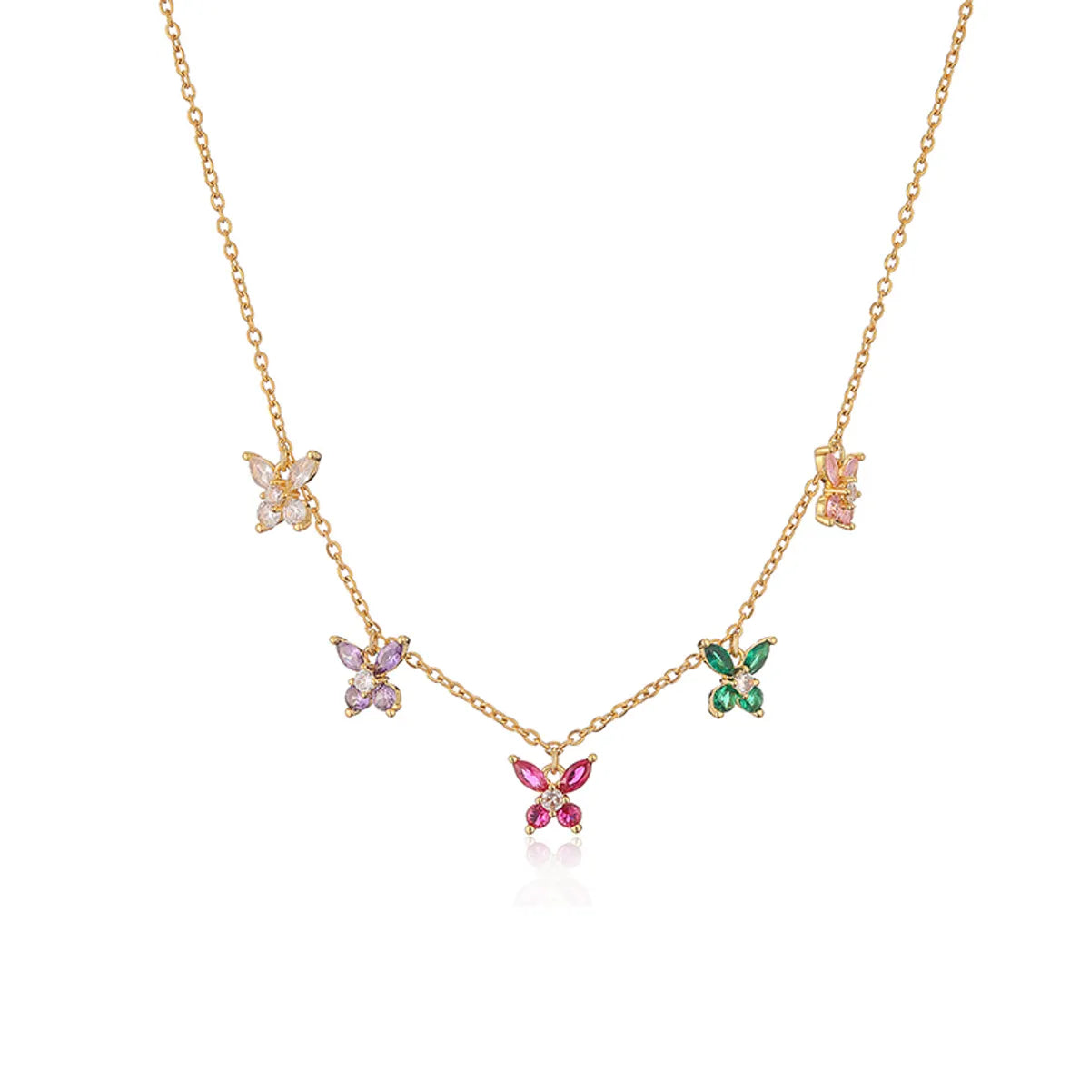 Casual Sweet Butterfly Copper 18k Gold Plated Zircon Pendant Necklace In Bulk