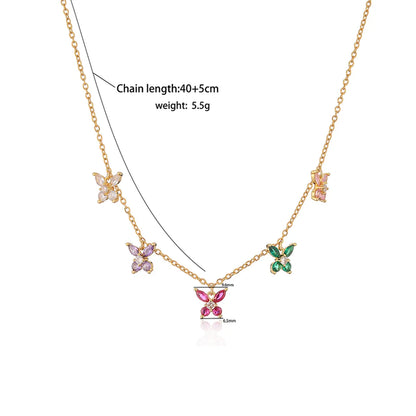 Casual Sweet Butterfly Copper 18k Gold Plated Zircon Pendant Necklace In Bulk