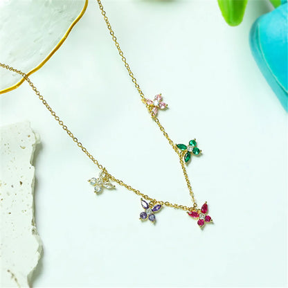 Casual Sweet Butterfly Copper 18k Gold Plated Zircon Pendant Necklace In Bulk