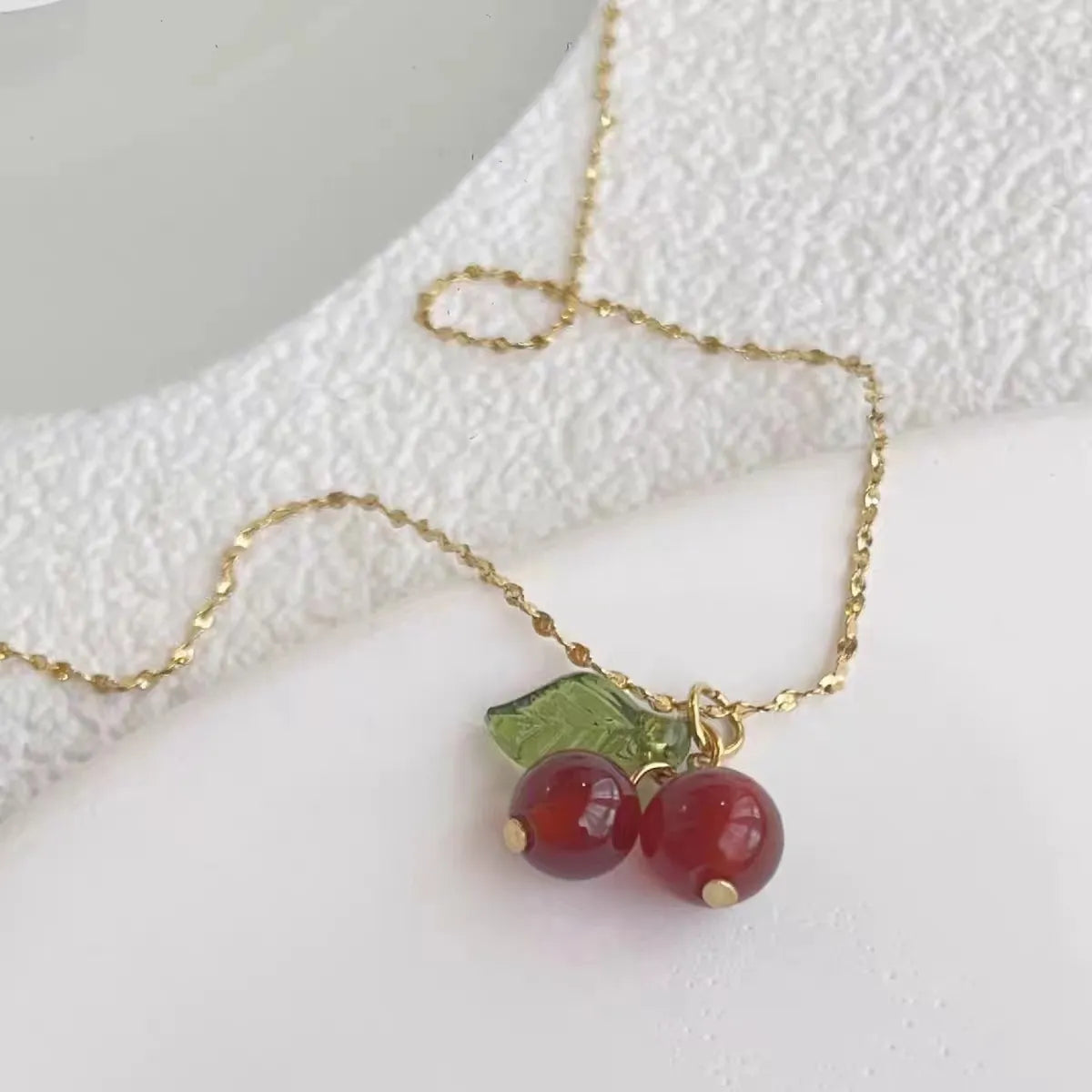 Casual Sweet Cherry Titanium Steel Plating 18k Gold Plated Pendant Necklace