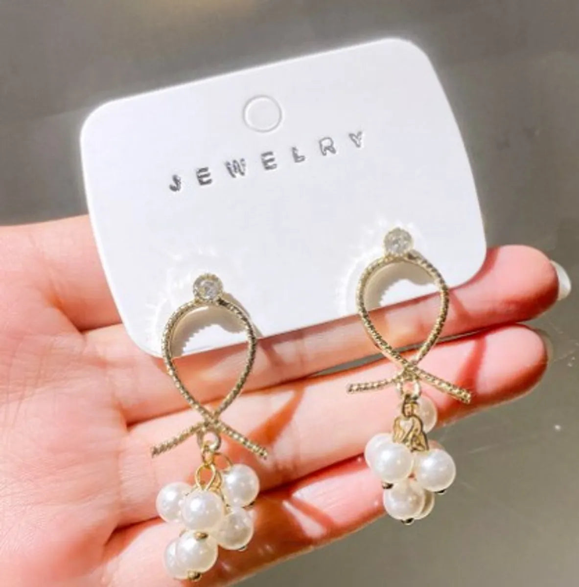 1 Pair Casual Sweet Circle Flower Bow Knot Tassel Plating Inlay Alloy Rhinestones Pearl Earrings