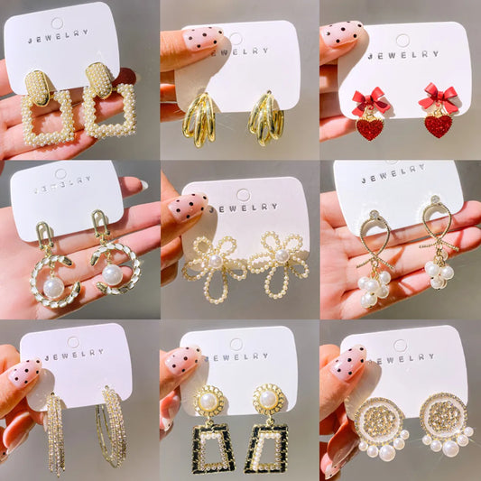 1 Pair Casual Sweet Circle Flower Bow Knot Tassel Plating Inlay Alloy Rhinestones Pearl Earrings