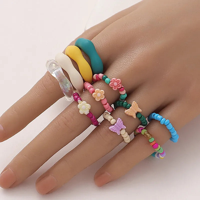 Casual Sweet Flower Butterfly Arylic Synthetic Resin Women'S Rings