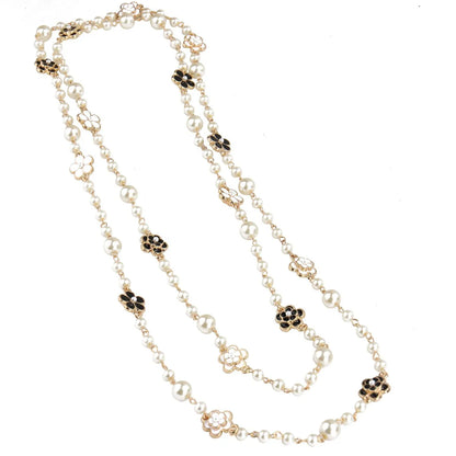 Casual Sweet Flower Imitation Pearl Alloy Beaded Enamel Women'S Sweater Chain