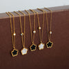 Casual Sweet Four Leaf Clover Titanium Steel Plating Inlay Shell Zircon 18k Gold Plated Pendant Necklace