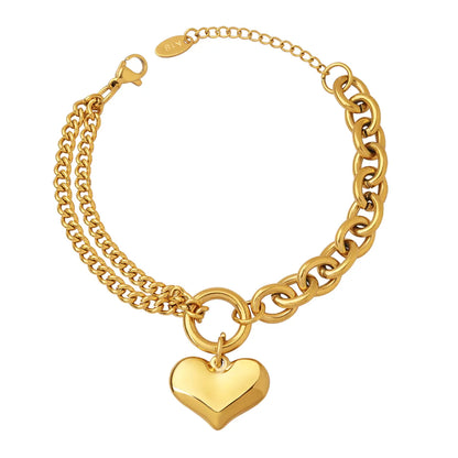 Casual Sweet Heart Shape Titanium Steel Plating 18k Gold Plated Bracelets